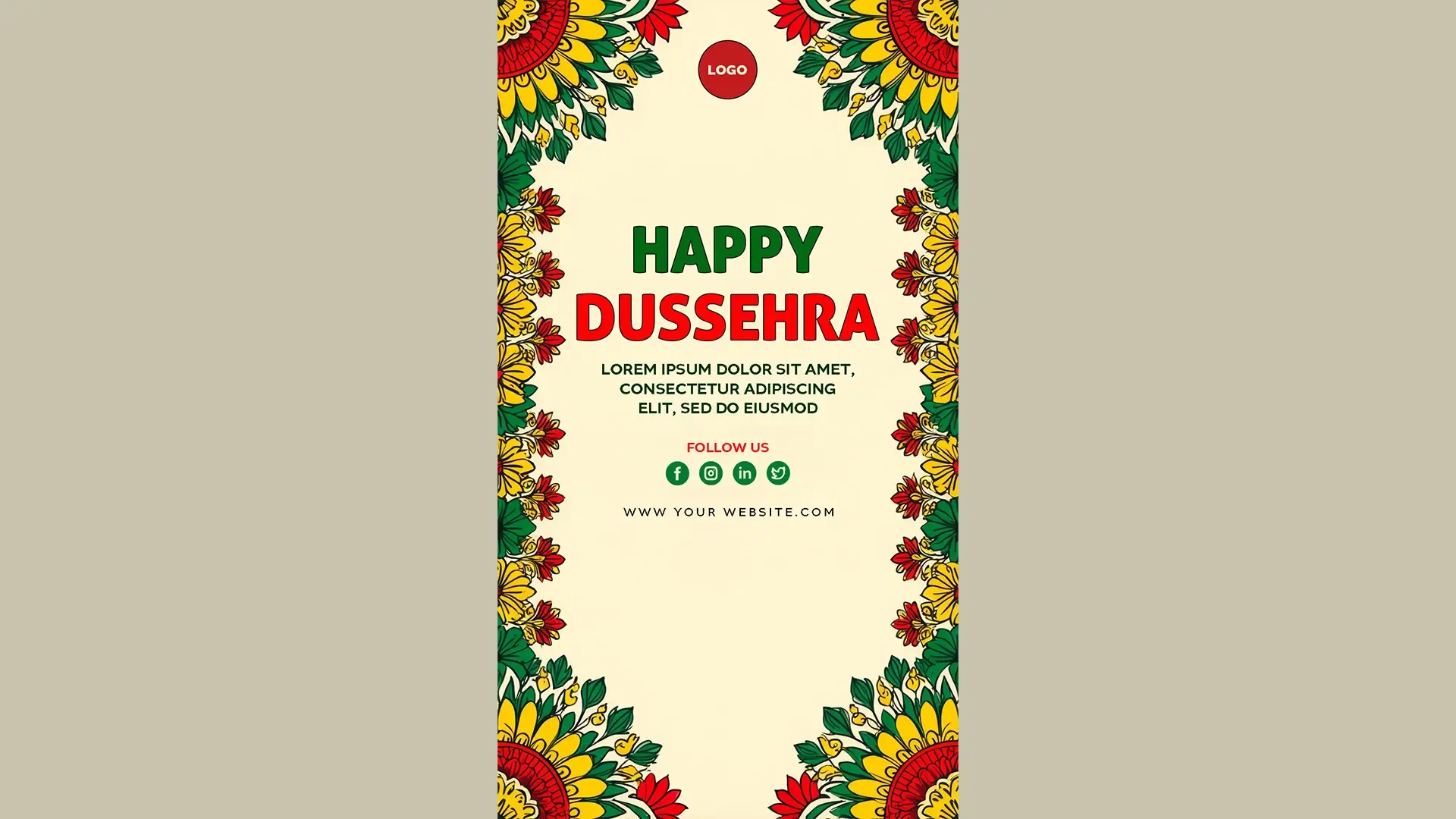 Colorful Floral Border Happy Dussehra Instagram Story Card image